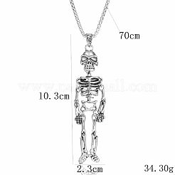 ゴシック調合金製ハロウィンスケルトンペンダント、201ステンレススチールチェーンネックレス（男性用）  アンティークシルバー  27.56インチ（70cm）  ペンダント：103x23mm&nbsp;WGA4ECA-01