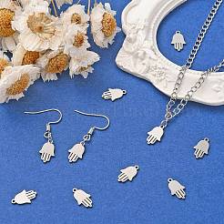 ステンレススチールチャーム201個  hamsa hand/hand of miriam チャーム  ステンレス鋼色  12.5x7.5x1mm  穴：1mm&nbsp;STAS-CJC0006-06