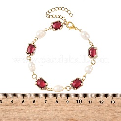 Natural Cultured Freshwater Pearl & Brass Glass Link Chains Bracelets for Women&nbsp;BJEW-JB14214