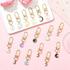 16本合金エナメルペンダントデコレーション  ムーン  合金回転式ナスカン付き  ミックスカラー  46~54mm&nbsp;HJEW-YW00249
