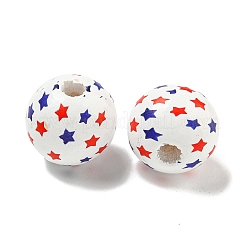 プリントウッドヨーロピアンビーズ  星柄丸  レッド  15.5~16mm  穴：4~4.5mm&nbsp;WOOD-G022-03C