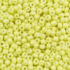 ベーキングペイントガラスのシードビーズ8/0  丸い穴  ラウンド  きいろ  3~3.5x2mm  穴：1~1.2mm  約10000個/ポンド&nbsp;SEED-R051-07B-07