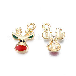 メッキ合金エナメルチャームラック  カドミウムフリー＆ニッケルフリー＆鉛フリー  ライトゴールド  クリスマスのトナカイ/クワガタ  レッド  16.5x12x3mm  穴：2mm&nbsp;ENAM-N055-132