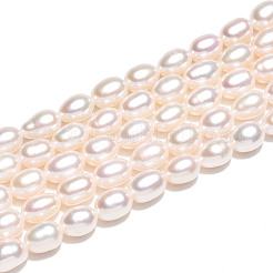 天然養殖淡水パールビーズ連売り  ライス  乳白色  6~8x5~5.5mm  穴：0.5mm  約26~28個/連  7.09~7.48''（18~19センチメートル）&nbsp;PEAR-N012-05N-01