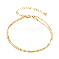 女性用304ステンレススチール製ボール＆スネークチェーン二重ブレスレット  ゴールドカラー  6.26インチ（15.9cm）&nbsp;BJEW-F537-02G
