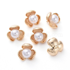 真鍮製チャーム  アクリル模造パール付き  花  18KGP本金メッキ  12.4x13.6x13.6mm  穴：2mm&nbsp;KK-E783-02G