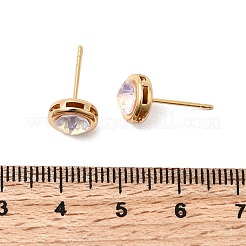 真鍮ガラススタッドピアス  フラットラウンド  ニッケルフリー  18KGP本金メッキ  ピンク  8.5mm&nbsp;EJEW-F391-05G-01