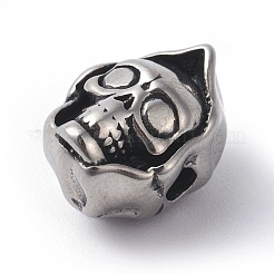 316サージカルステンレスビーズ  スカルヘッド  アンティークシルバー  12.5x9.5x8.5mm  穴：2mm&nbsp;STAS-F190-06AS
