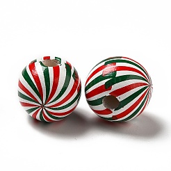 クリスマステーマのプリント天然木製ビーズ  渦模様とラウンド  カラフル  16x14.5mm  穴：3.5mm&nbsp;WOOD-L020-A04