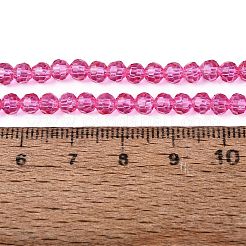 ベーキングペイント透明ガラスビーズ連売り  ラウンド  ファセット（32ファセット）  濃いピンク  4~4.5mm  穴：0.8~1mm  約85~90個/連  12.40~12.80インチ（31.5~32.5cm）&nbsp;DGLA-A035-T4mm-D03