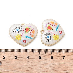 メッキ合金エナメルチャームラック  樹脂と  ナザールボンジュウと花のチャームが付いたハート  カドミウムフリー＆ニッケルフリー＆鉛フリー  ゴールドカラー  ミックスカラー  21x25x3.5mm  穴：1.6mm&nbsp;FIND-C050-13G