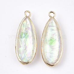 樹脂チャーム  真鍮パーツ  ティアドロップ  ゴールドカラー  カラフル  29.5~30.5x11.5x6.5mm  穴：1.5mm&nbsp;RESI-S373-07