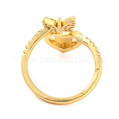 Butterfly & Heart Brass Micro Pave Cubic Zirconia Open Cuff Rings&nbsp;RJEW-P094-01G