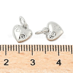 真鍮製チャーム  ハートと犬の足跡のチャーム  ラックめっき  長持ちメッキ  カドミウムフリー＆鉛フリー  丸カン付き  プラチナ  8x8x3.5mm  穴：3.4mm&nbsp;LS-KK-I276-64P