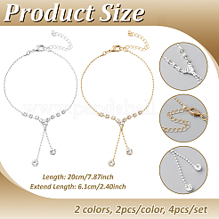 4Pcs 2 Colors Brass & Crystal Rhinestone Anklets&nbsp;AJEW-GO0002-61