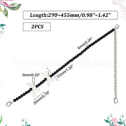 調節可能なABSイミテーションパールビーズバッグストラップ2個  ちょう結びと合金カニカン付き  ブラック  29~45.5cm&nbsp;DIY-AR0003-16A