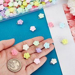 200個の不透明なアクリルパーツ  花  鉄ループ付き  ミックスカラー  15x12x7.5mm  穴：2.5mm&nbsp;PALLOY-PHE00013