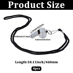 304ステンレススチールホイッスルペンダントブラックコードネックレス4個  ステンレス鋼色  18.11インチ（46cm）&nbsp;NJEW-GF0001-25P