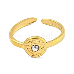 304ステンレススチールキュービックジルコニアフラワーカフリング  女性用ソリティアリング  18KGP本金メッキ  8mm  内径: 調節可能&nbsp;RJEW-S406-02G-02