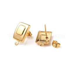 304ステンレススチールスタッドピアス金具  水平ループ付き  長方形  ゴールドカラー  16x10mm  穴：1.4mm  ピン：0.8mm&nbsp;STAS-K254-01G