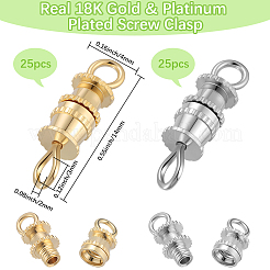 50色の真鍮製ネジ留め具2個  本物の金メッキと本物のプラチナメッキ  14x4mm  穴：3x2mm  25個/カラー&nbsp;KK-BBC0018-52