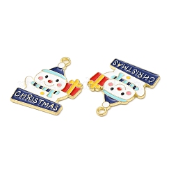 クリスマス合金エナメルペンダント  ゴールドカラー  雪だるま  20.5x16x1mm  穴：1.6mm&nbsp;ENAM-D050-13A-01G