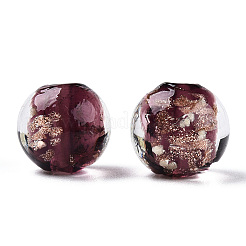 明るい手作りの金の砂のランプワークビーズ  暗闇で光る  ラウンド  ミックスカラー  9.5~10x8.5~9.5mm  穴：1.4~1.6mm&nbsp;LAMP-N024-05A