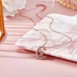 Chinese Zodiac Necklace Ox Necklace 925 Sterling Silver Rose Gold Cattle on the Moon Pendant Charm Necklace Zircon Moon and Star Necklace Cute Animal Jewelry Gifts for Women&nbsp;JN1090B