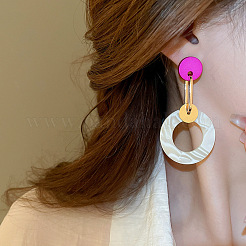 Flat Round Alloy Imitation Wood Dangle Stud Earrings&nbsp;FS-WGDAF81-01