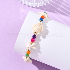合成ターコイズと天然淡水貝のビーズブレスレット（女性用）  カメとヒトデと丸い  カラフル  7.68インチ（19.5cm）&nbsp;BJEW-JB13969