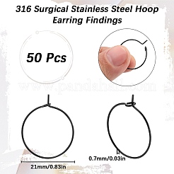 50Pcs 316L Surgical Stainless Steel Hoop Earring Findings&nbsp;STAS-SC0007-28