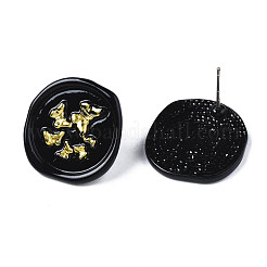 Flat Round with Butterfly Stud Earrings for Women&nbsp;EJEW-N046-017-NR