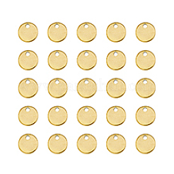 201ステンレススチール製刻印入りブランクタグペンダント100個  フラットラウンド  ゴールドカラー  10x1mm  穴：1.2mm&nbsp;STAS-DC0015-52