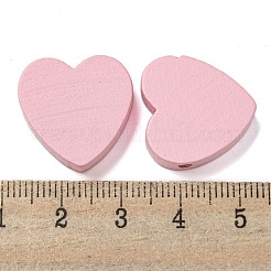プリントウッドビーズ  ハート  ピンク  19~19.5x19~19.5x5.5~6mm  穴：2.8mm&nbsp;WOOD-G022-24B