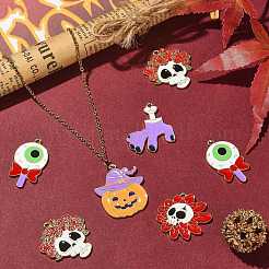 30pcs5スタイルハロウィーンテーマ合金エナメルペンダント  ライトゴールド  混合図形  ミックスカラー  28~33x16~30x1.5mm  穴：1.8mm  6個/スタイル&nbsp;ENAM-CJ0005-10