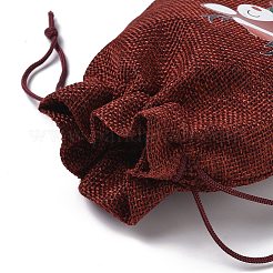 クリスマステーマのジュート布収納バッグ  長方形巾着袋  ファイヤーブリック  鹿  18x13x0.4cm&nbsp;ABAG-F010-01B-06