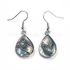 Teardrop Platinum Tone Brass Natural Paua Shell Dangle Earrings&nbsp;EJEW-M060-08-01