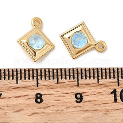 真鍮製ガラスチャーム  菱形  ニッケルフリー  18KGP本金メッキ  ライトシアン  12x10x4mm  穴：1.2mm&nbsp;KK-P340-08G-01