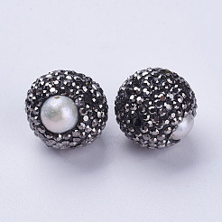 真鍮グレードラインストーンビーズ  天然パールと  ラウンド  ジェット  15.5x16x17mm  穴：1mm&nbsp;RB-G159-17