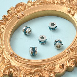 201個のステンレススチールポリマークレイラインストーンインレイビーズ  コラム  ステンレス鋼色  ブルージルコン  7x5mm  穴：3mm&nbsp;RB-YW0001-11D