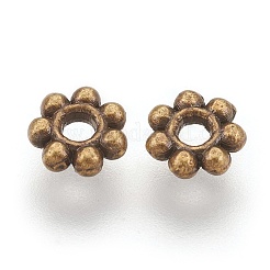 チベット風ビーズ  カドミウムフリー＆ニッケルフリー＆鉛フリー  花  アンティークブロンズ  4x1mm  穴：1mm&nbsp;TIBEB-A101757-AB-FF