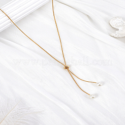1Pc 1MM Brass Round Snake Chain Slider Lariat Necklaces&nbsp;NJEW-LP0009-12G