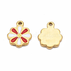 304ステンレススチールチャーム  エナメル  花  ゴールドカラー  ミックスカラー  12.5x10x2mm  穴：1.5mm&nbsp;STAS-S080-046G-NR