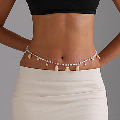 Natural Shell  and Iron Starfish Tassel Imitation Pearl Link Chain Waist Chains for Women&nbsp;AJEW-CP0011-35B