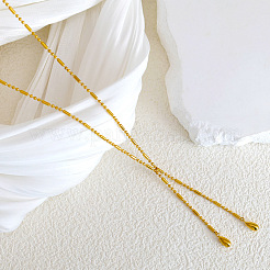 304 Stainless Steel Double Teardrop Tassel Y Necklaces for Women&nbsp;WGBAA8B-01