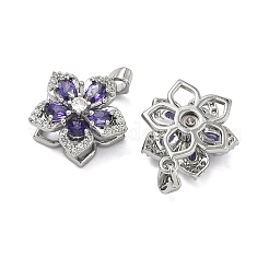 真鍮製マイクロパヴェキュービックジルコニア回転式ペンダント  長持ちメッキ  花のチャーム  プラチナ  17x15x8mm  穴：4x2mm&nbsp;KK-A287-11A-P