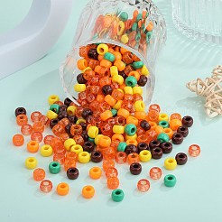 1200個 6種類の不透明＆透明プラスチックビーズ  グリッターパウダー付き  バレル  ミックスカラー  9x6mm  穴：3.8mm  約200個/スタイル&nbsp;KY-SZ0001-49