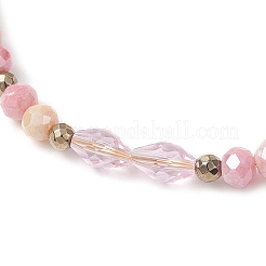 女性のためのガラスビーズのブレスレット  ロンデル  多面カット  ピンク  8インチ（20.2cm）&nbsp;BJEW-JB12137-02
