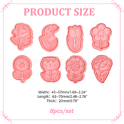 バレンタインデー用PPプラスチッククッキーカッター  ベーキングツール  花  63~70x43~57x20mm  8個/セット&nbsp;DIY-HY0003-56B