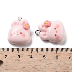 不透明樹脂ペンダント  漫画のチャーム  花とウサギ  23.5x18.5x7.5mm  穴：2mm&nbsp;RESI-R444-05H